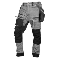 Neo Tools Neo farmer munkásnadrág, Denim, 82% pamut, Oxford szövet, Cordura betétek, cippzáras zsebek, szürke-fekete, XXL
