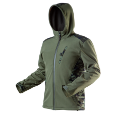 Neo Tools Terepmintás, softshell Munkavédelmi kabát, víz- és szélálló, kapucnis, CAMO, vízáll.:5000mm, légáter.:3000g/m2/24h, M