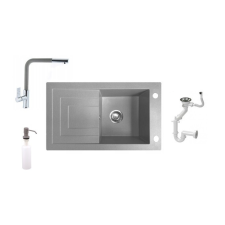 Nero Cortina Gránit mosogató + Kihúzható csaptelep + Adagoló (szürke) mosogatótálca