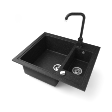 Nero Gránit mosogató NERO Arriva + Steel csaptelep + dugókiemelő (fekete) mosogatótálca