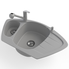 Nero Gránit mosogató NERO Compact + kihúzható zuhanyfejes Shower csaptelep + adagoló (szürke) mosogatótálca