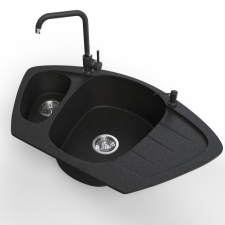 Nero Gránit mosogató NERO Compact + Steel csaptelep + adagoló (fekete) mosogatótálca