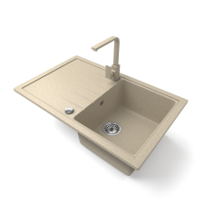 Nero Gránit mosogató NERO Eris + Design csaptelep + dugókiemelő (bézs) mosogatótálca