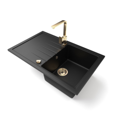 Nero Gránit mosogató NERO Eris + Design Gold csaptelep + dugókiemelő (matt fekete) mosogatótálca
