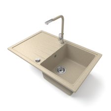 Nero Gránit mosogató NERO Eris + kihúzható Linea csaptelep + dugókiemelő (bézs) mosogatótálca