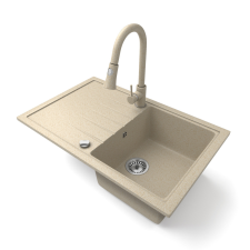 Nero Gránit mosogató NERO Eris + kihúzható zuhanyfejes Snake csaptelep + dugókiemelő (bézs) mosogatótálca