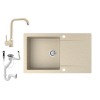 Nero Gránit mosogató NERO Gold + Steel csaptelep + dugókiemelő (bézs)