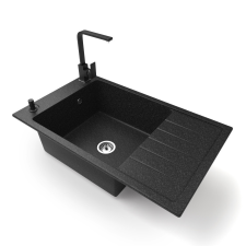 Nero Gránit mosogató NERO Grande + Design csaptelep + adagoló (fekete) mosogatótálca