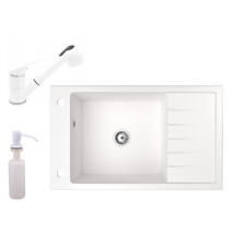 Nero Gránit mosogató NERO Grande + kihúzható zuhanyfejes Shower csaptelep + adagoló (fehér) mosogatótálca