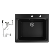 Nero Gránit mosogató NERO Italia + automata dugókiemelő + szifon készlet (matt fekete) mosogatótálca