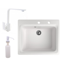 Nero Gránit mosogató NERO Italia + Design csaptelep + adagoló (fehér) mosogatótálca