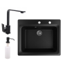 Nero Gránit mosogató NERO Italia + Design csaptelep + adagoló (matt fekete)