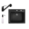 Nero Gránit mosogató NERO Italia + kihúzható Shower csaptelep + adagoló (fekete)