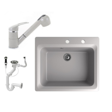 Nero Gránit mosogató NERO Italia + kihúzható Shower csaptelep + dugóemelő (szürke) mosogatótálca