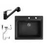 Nero Gránit mosogató NERO Italia + kihúzható Shower csaptelep + dugókiemelő (fekete)