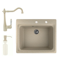 Nero Gránit mosogató NERO Italia + rusztikus csaptelep + adagoló + (bézs) mosogatótálca