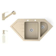 Nero Gránit mosogató NERO Joker + kihúzható zuhanyfejes Shower csaptelep + adagoló (bézs) mosogatótálca