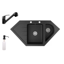 Nero Gránit mosogató NERO Joker + kihúzható zuhanyfejes Shower csaptelep + adagoló (fekete) mosogatótálca
