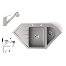 Nero Gránit mosogató NERO Joker + kihúzható zuhanyfejes Shower csaptelep + dugókiemelő (szürke) csaptelep