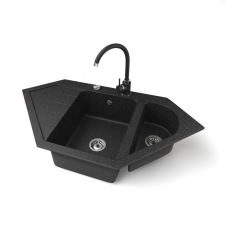 Nero Gránit mosogató NERO Joker + magasított csaptelep + dugókiemelő (fekete) mosogatótálca