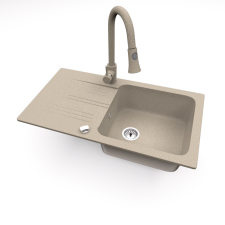 Nero Gránit mosogató NERO Malta + kihúzható zuhanyfejes Snake csaptelep + dugókiemelő (bézs) mosogatótálca