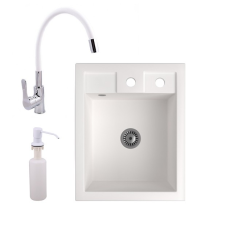 Nero Gránit mosogató NERO Parma + flexibilis csaptelep + adagoló + szifon (fehér) csaptelep