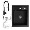 Nero Gránit Mosogató NERO Parma + kiemelhető zuhanyfejes Vegas mosogató csaptelep + dugókiemelő + szifon (matt fekete)