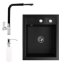 Nero Gránit Mosogató NERO Parma + kihúzható fejes Linea csaptelep + adagoló + szifon (matt fekete)