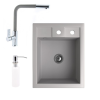 Nero Gránit Mosogató NERO Parma + kihúzható fejes Linea csaptelep + adagoló + szifon (szürke)