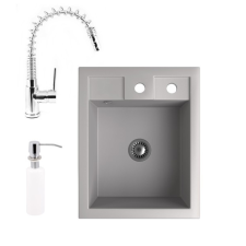 Nero Gránit Mosogató NERO Parma + kihúzható fejes Spring-Jet csaptelep + adagoló + szifon (szürke) csaptelep