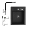 Nero Gránit Mosogató NERO Parma + kihúzható Linea csaptelep + dugókiemelő + szifon (fekete)