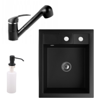 Nero Gránit Mosogató NERO Parma + kihúzható zuhanyfejes Shower csaptelep + adagoló + szifon (matt fekete) mosogatótálca