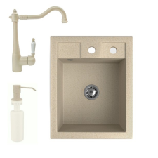 Nero Gránit Mosogató NERO Parma + rusztikus csaptelep + adagoló + szifon (bézs) csaptelep