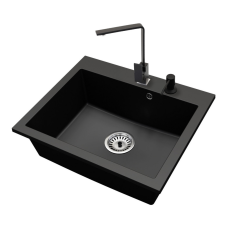 Nero Gránit mosogató NERO Piazza-60 + Design csaptelep + adagoló (fekete) mosogatótálca