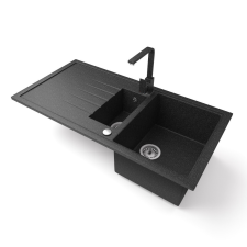 Nero Gránit mosogató - Nero Solarys + Design csaptelep + szifon (fekete) mosogatótálca