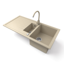 Nero Gránit mosogató - Nero Solarys + magasított csaptelep + szifon (bézs) mosogatótálca