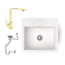 Nero Gránit mosogató NERO Uno + Design Gold csaptelep (fehér) csaptelep
