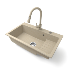 Nero Gránit mosogatótálca NERO Boss + kihúzható Snake csaptelep + adagoló (bézs) mosogatótálca