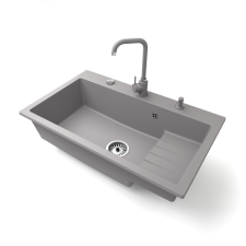 Nero Gránit mosogatótálca NERO Boss + Steel csaptelep + adagoló + dugókiemelő (szürke) mosogatótálca