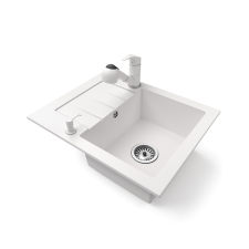 Nero Gránit mosogatótálca NERO Monza + kihúzható zuhanyfejes Shower csaptelep + adagoló (fehér) mosogatótálca