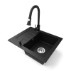Nero Gránit mosogatótálca NERO Monza + kihúzható zuhanyfejes Snake csaptelep + adagoló (matt fekete)