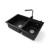 Nero Gránit mosogatótálca NERO Palazzo + Design csaptelep + adagoló (matt fekete)