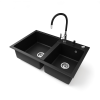 Nero Gránit mosogatótálca NERO Palazzo + flexibilis csaptelep + adagoló + dugókiemelő (matt fekete)