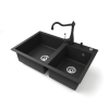 Nero Gránit mosogatótálca NERO Palazzo + Retro csaptelep + adagoló + dugókiemelő (fekete)