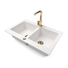 Nero Gránit mosogatótálca NERO Verso + Design Gold csaptelep + dugókiemelő (fehér) mosogatótálca
