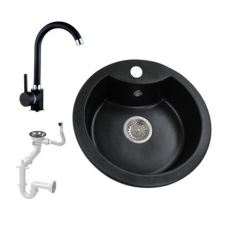 Nero M488C Gránit Mosogató + Csaptelep + Szifon (fekete - nem szemcsés) mosogatótálca