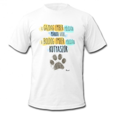 Nevlini Vicces póló, A gazdag ember pólóján márka van, a boldog ember pólóján kutyaszőr