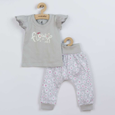 NEW BABY 2-részes pamut együttes New Baby Happy Flower szürke, vel. 92 (18-24 h)