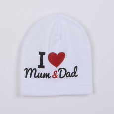 NEW BABY Baba sapka New Baby I Love Mum and Dad fehér, vel. 3-9 m