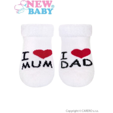 NEW BABY Csecsemő frottír zokni New Baby fehér I Love Mum and Dad babazokni, harisnya